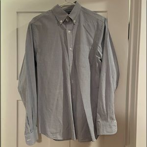 Classic men’s blue and white pinstripe, button down dress shirt.